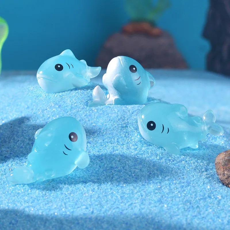 4Pcs Luminous Shark Ornament Sea Fish Figurine Model Diy Home Decor Aquarium Miniature Fairy Garden Decoration Accessorie