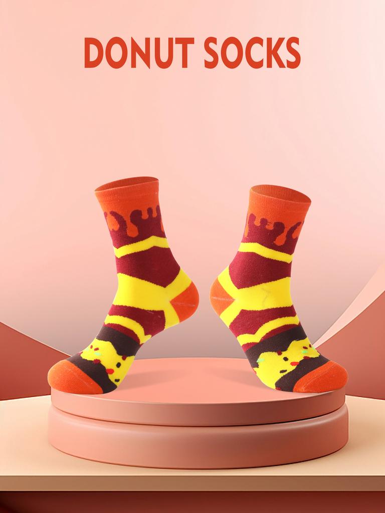 1 Pair of Mid-calf Unisex Socks In a Sweet Doughnut Shape, a Novel and Creative Fun Holiday Gift.