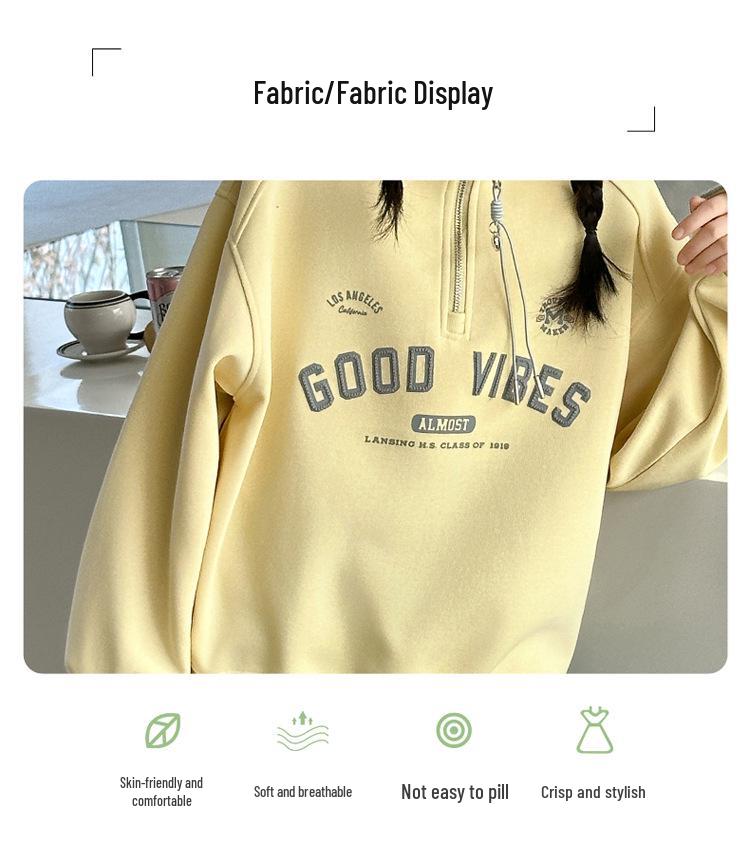 Korean Style Half-Zip Stand Collar Girls' Hoodie - Spring/Autumn Fashion