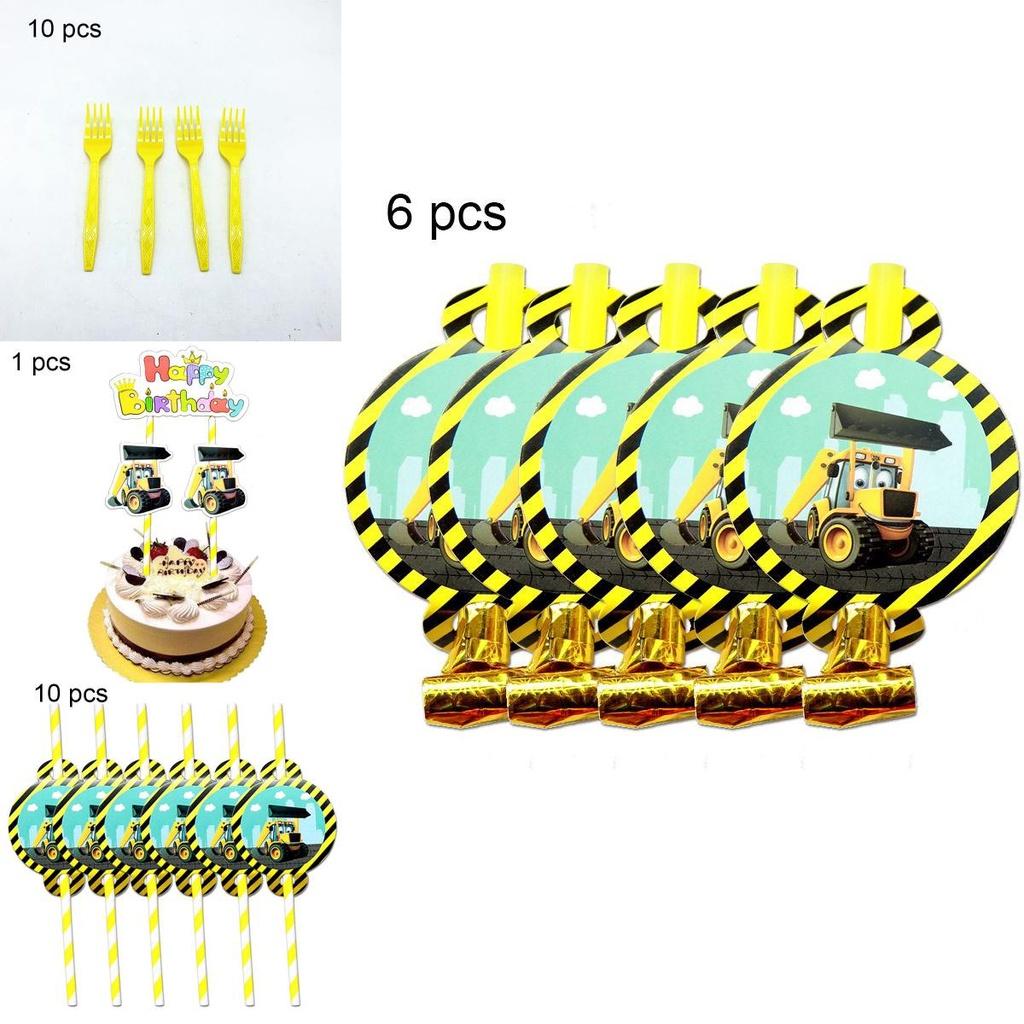 Colorful Excavator Birthday Party Supplies With Fun Tableware For Kids Celebration