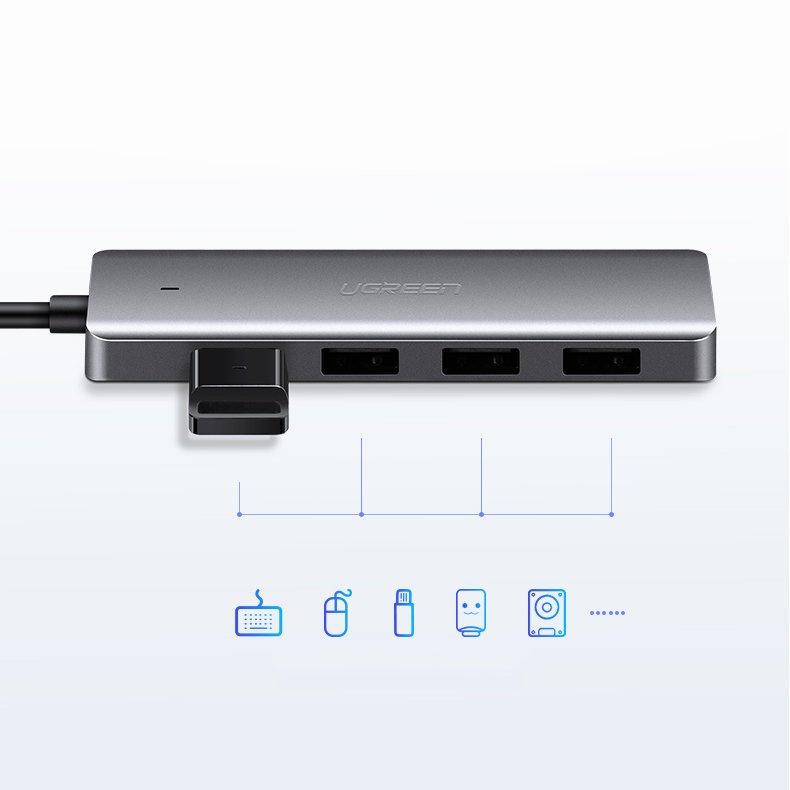 Ugreen 4-Port USB 3.2 Gen 1 Hub with Micro USB Power, Gray - Model CM219 50985
