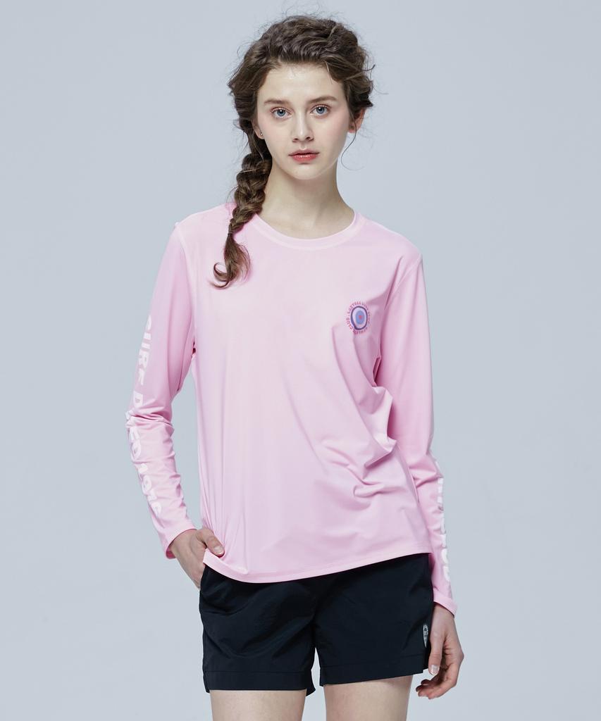 Leijibi [Set] Lettering Loose Fit Long Sleeve Rash Guard + Swim Shorts Set W Pink