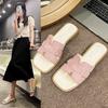 New thick heel casual fashion cool slippers women's shoes 2025 summer new square head low heel one-word versatile slippers women