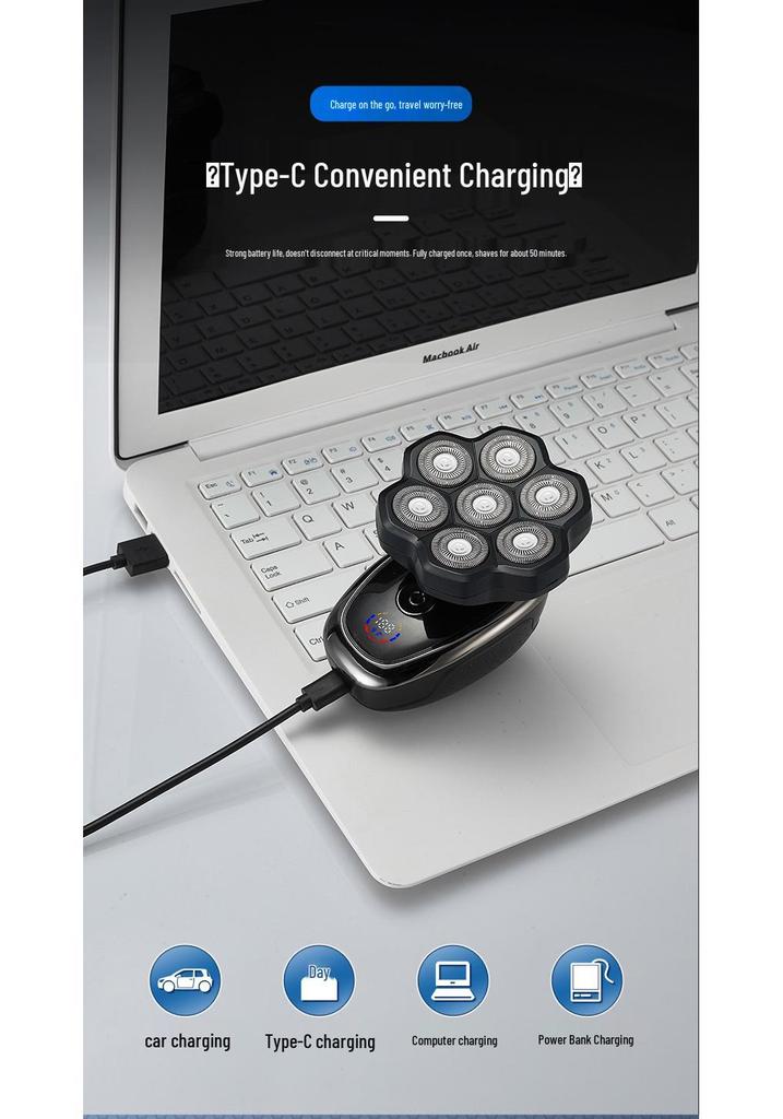 High-Power Waterproof Electric Shaver for Men's Bald Head