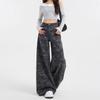 Comfortable Camouflage Street Wide Leg Trousers Women's Autumn High-waisted Large Yards Loose Casual Straight Trailing Denim Trousers Long Denim Pants