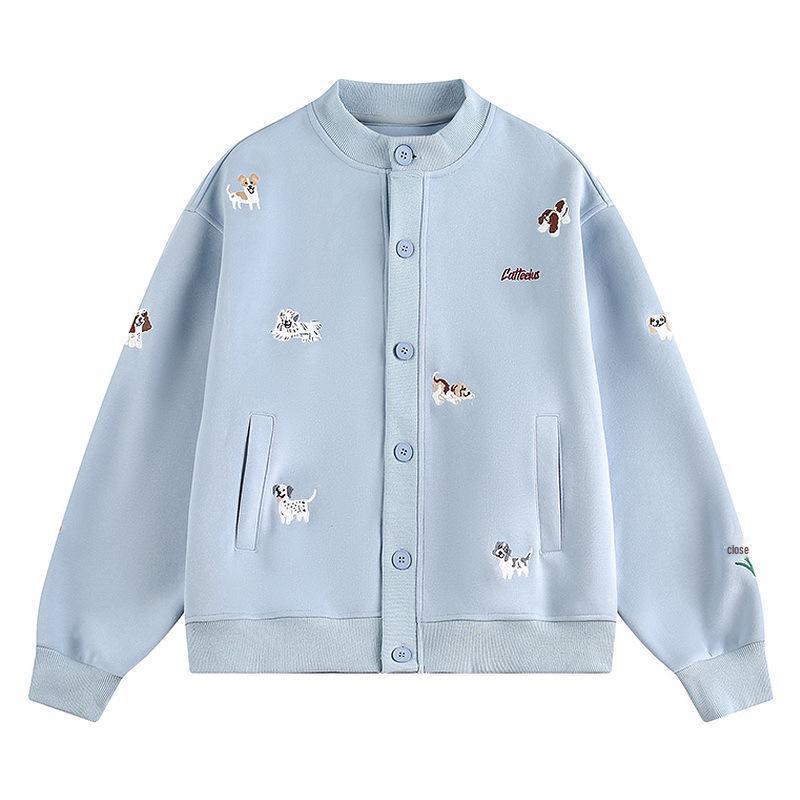 2025 Korean Style Women's Puppy Embroidery Cardigan: Spring/Autumn Loose Round Neck Sweatshirt