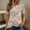 Women’s Round Neck Short Sleeve Top with Floral Print and Button Casual Loose Fit T Shirt Blouse for Daily Wear