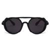Classic Brand Design Fashion Round Steampunk Sunglasses Men Women Vintage Punk Leather Wrap Sun Glasses For Male Retro Goggle