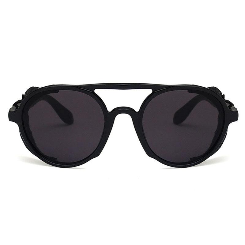 Classic Brand Design Fashion Round Steampunk Sunglasses Men Women Vintage Punk Leather Wrap Sun Glasses For Male Retro Goggle