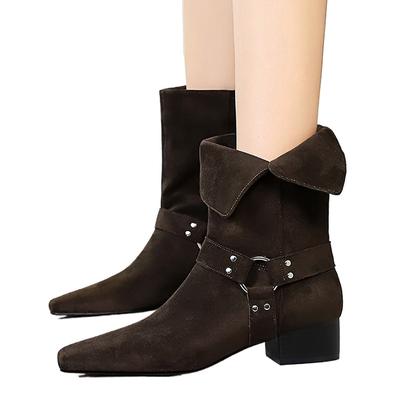 Autumn Early Winter Shoes Women High Heels Boots Pointed Toe Fashion Brand Ladies High Boots Square Heels 3.5cm