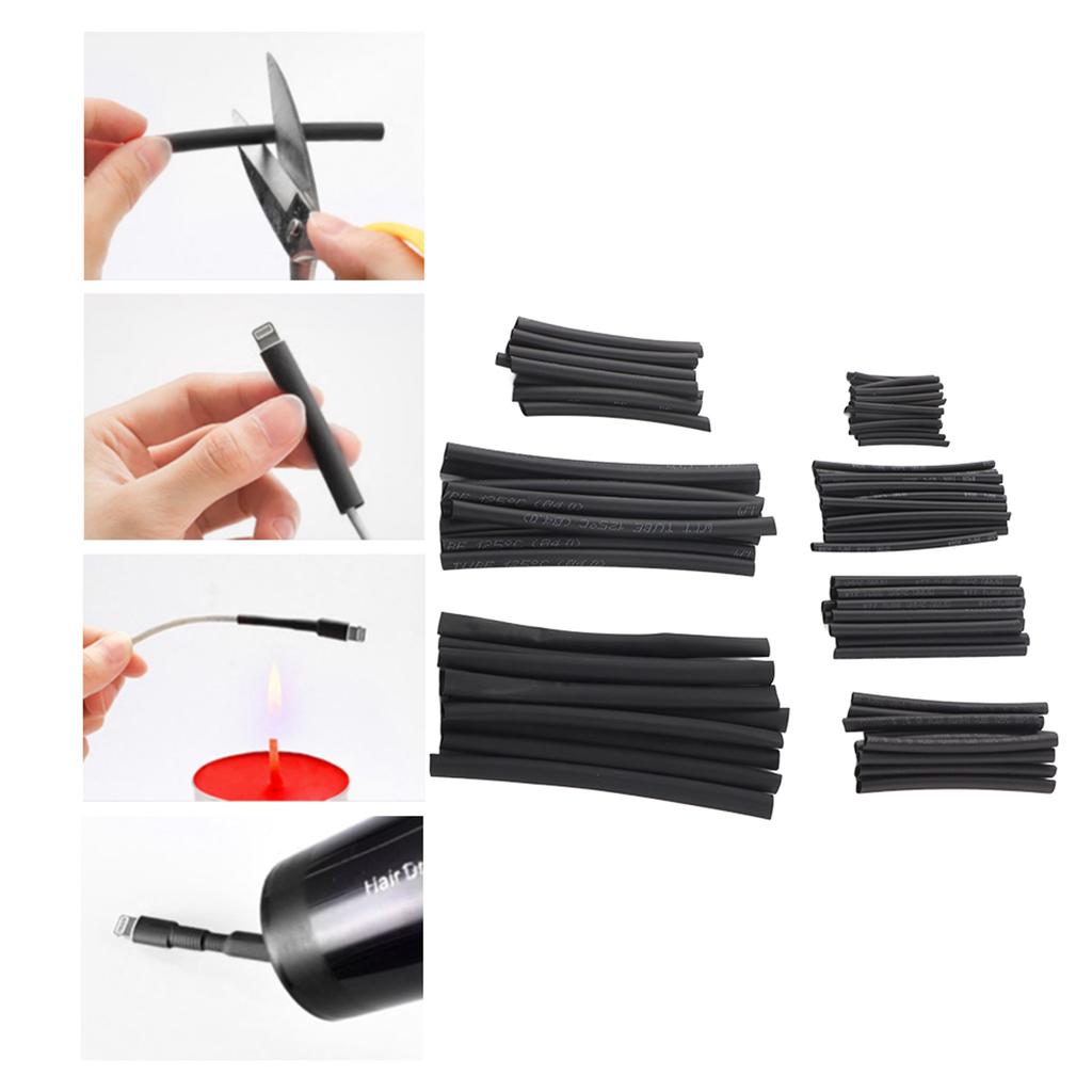 200 Psc Black Heat Shrinking Tube Set 2:1 Shrinking Ratio 10.4MPa 70 110 Celsius  Shrinkage Temp