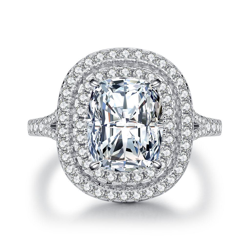 

Кольцо женское из стерлингового серебра 925 пробы в виде квадратной сумки с бриллиантами высокой углеродистости огранки «ледяной цветок» - дизайн с полным бриллиантом огранки «радиант». Size 6