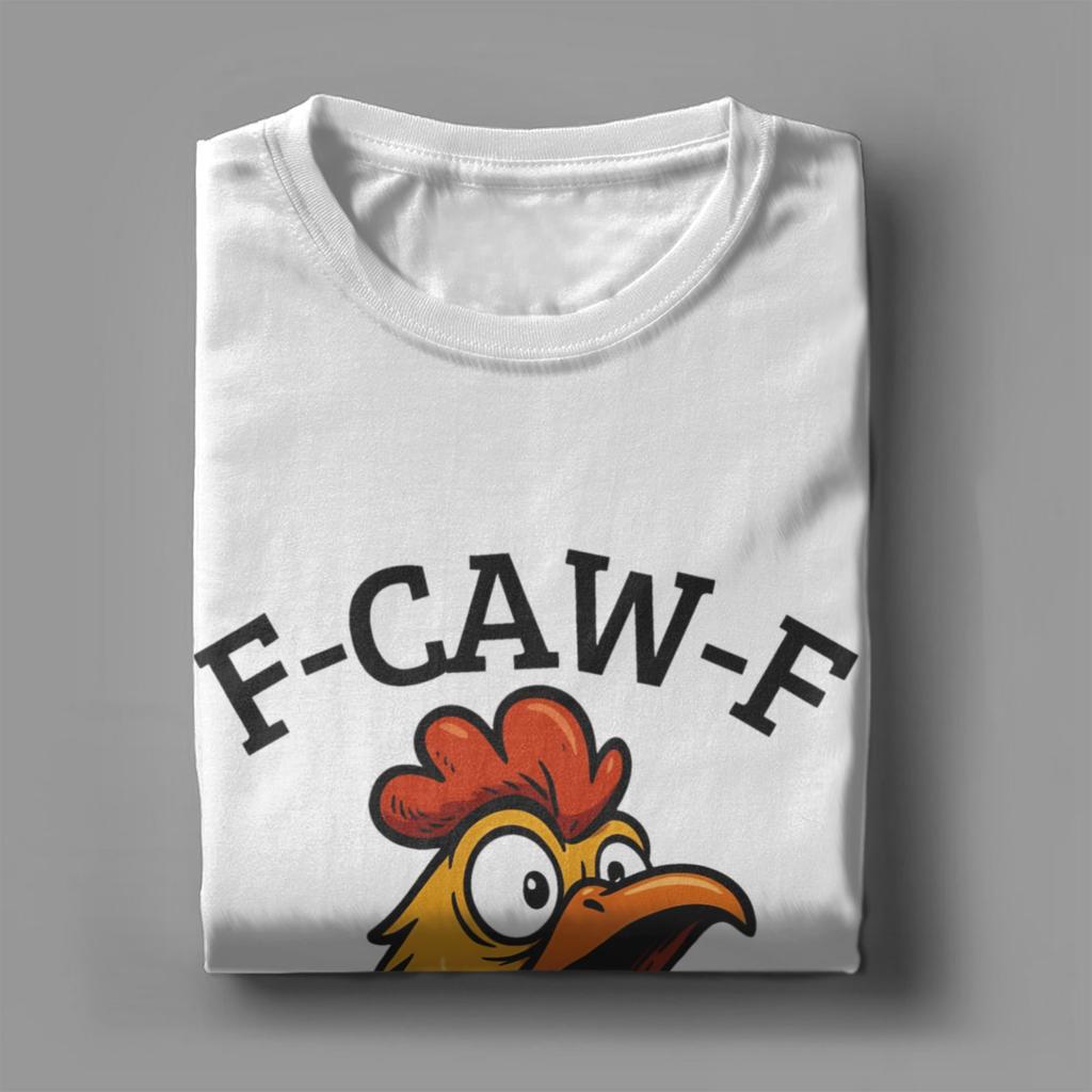 Funny F-Caw-F Screaming Chicken Meme T-Shirts for Men  Awesome 100% Cotton Tee Shirt Round Neck Short Sleeve T Shirt Unique Tops
