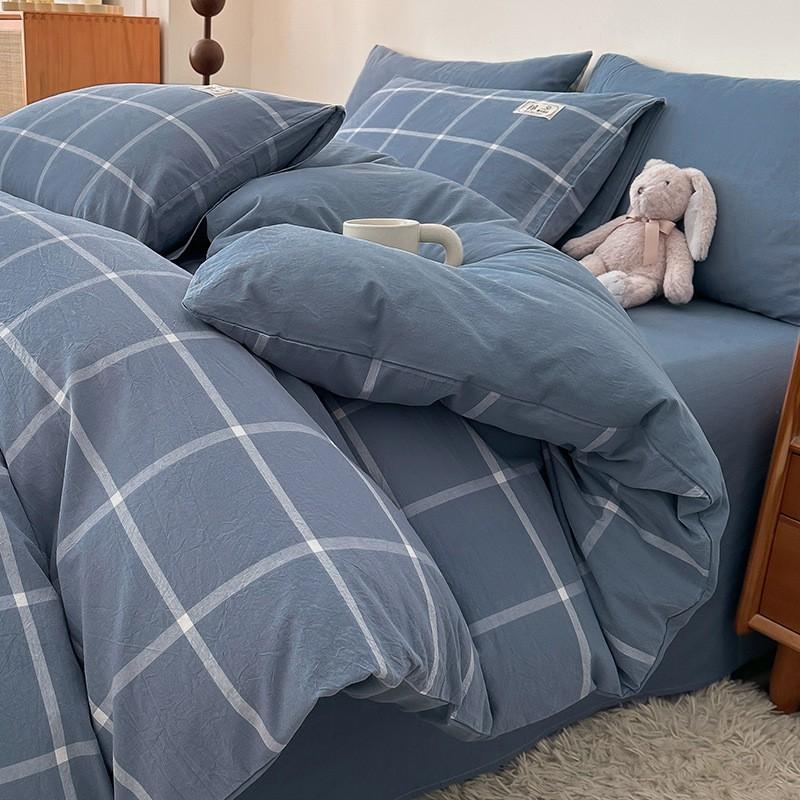 Washed Cotton Single Bedding Set Dormitory 150x200cm Bed Sheet Duvet Cover Pure Color Modern Minimalist
