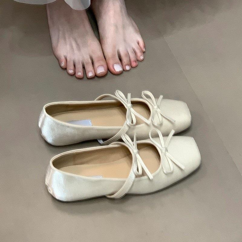 

Туфли-балетки с бантом, новая фея, с неглубоким вырезом, Мэри Джейн, одинарные туфли с внутренней высотой 40 абрикосовый