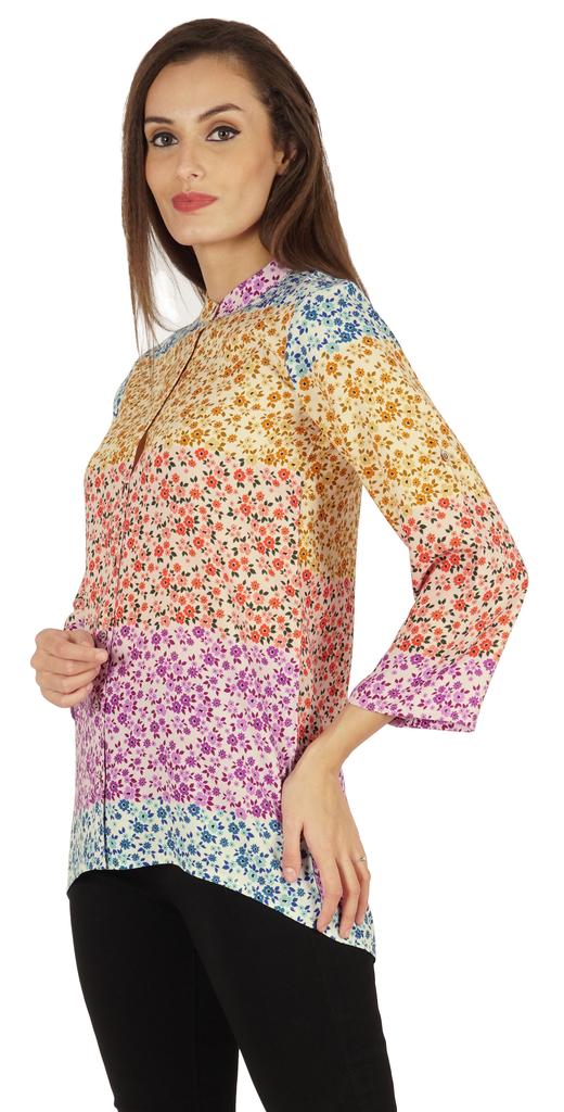 Bimba Button Down Tunic Casual Printed 3 4th Sleeves Loose Fit Rayon Tunic Long Shirt Top For