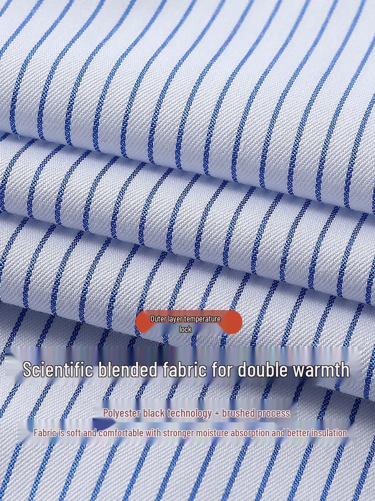 Women's Plus Velvet Blue & White Striped Long Sleeve Shirt - Versatile Pro Wear for Autumn/Winter.