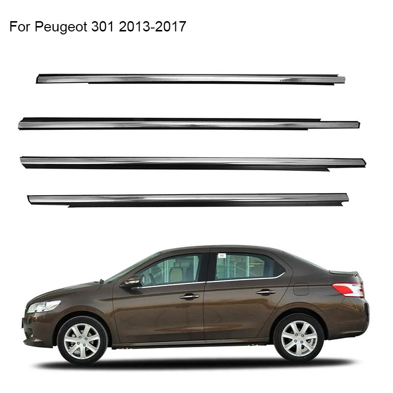 4Pcs Window Rubber Trim For Peugeot 301 2013-2017 Citroen Elysee 2014-2016 Weatherstrip Seal Strips Door Moulding Trim Glass