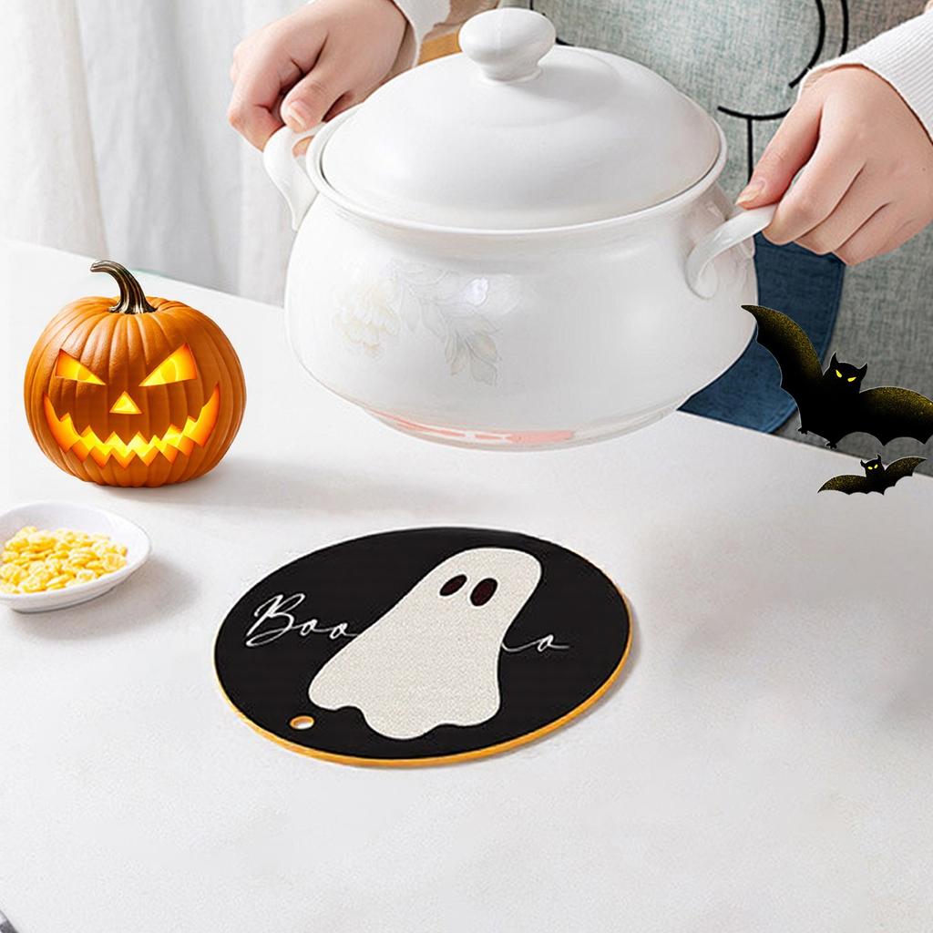 4pcs Halloween Placemats Round Placemats Potholder Decoration