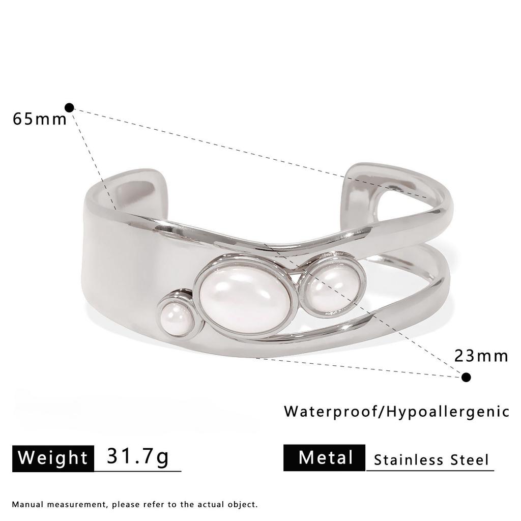 French Natural Stone European American Vintage Open Ring Stainless Steel Gold-Plated Bracelet Ring Combination Fashion Bangle