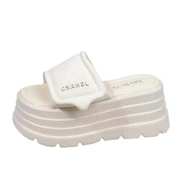 Fashion 8CM Slippers Women Fashion Platform Wedges Ladies Shoes High Chunky Slides Woman 2025 Summer Outdoor Beach Shoes Flat Sandals