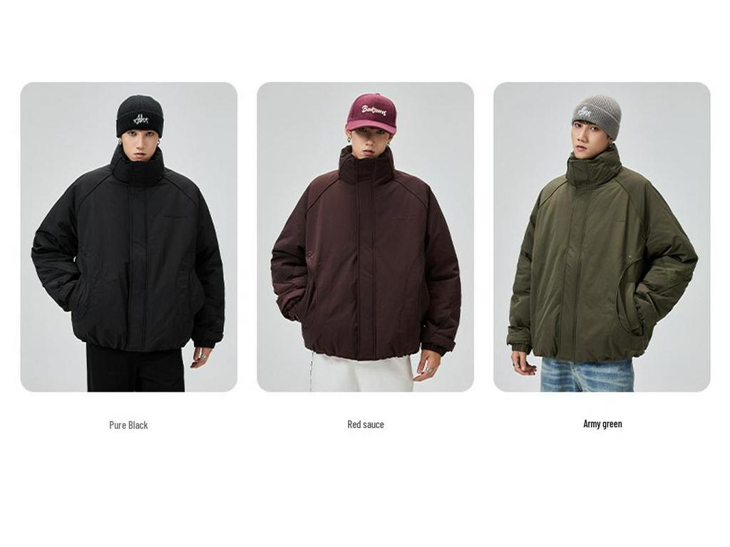Men's Winter Stand Collar Down Jacket - Warm, Thickened, American Style, Outdoor Workwear