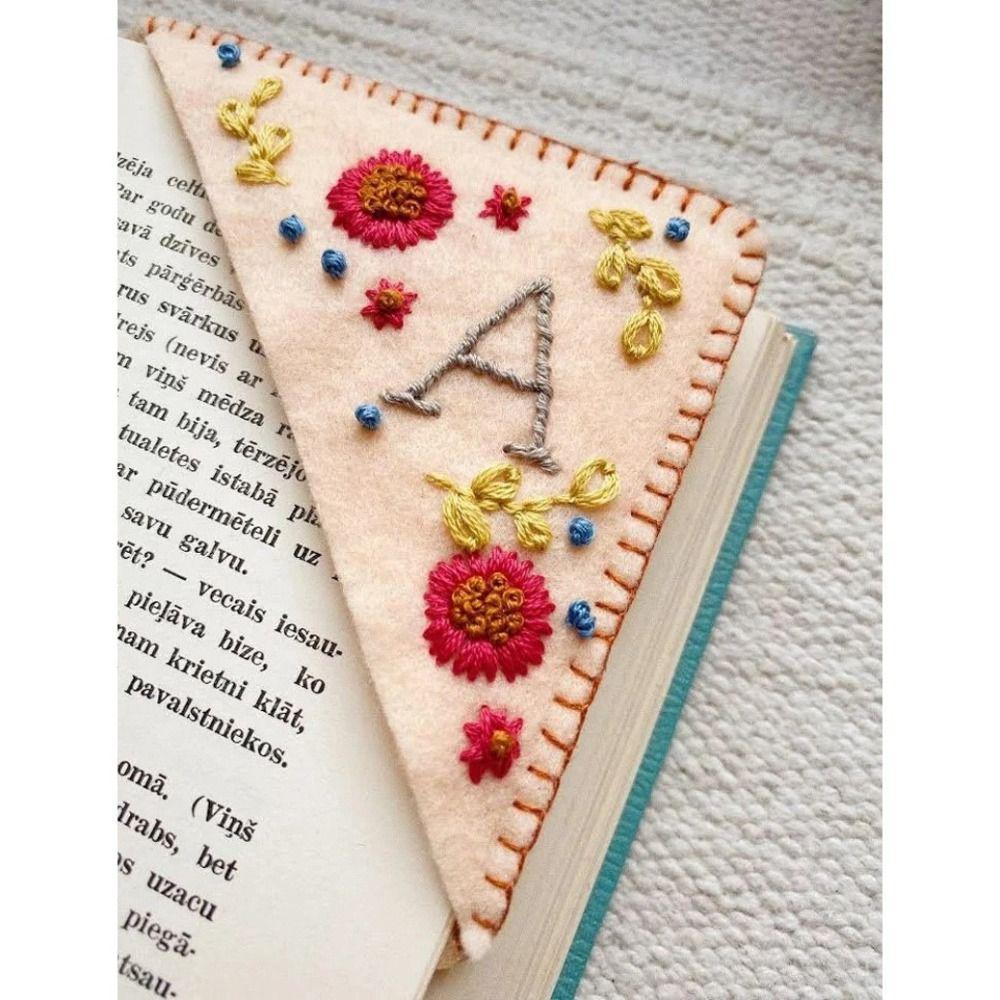 Flower Letter Embroidery Stitched Felt Corner Bookmark Felt Book Marker Clip Gift