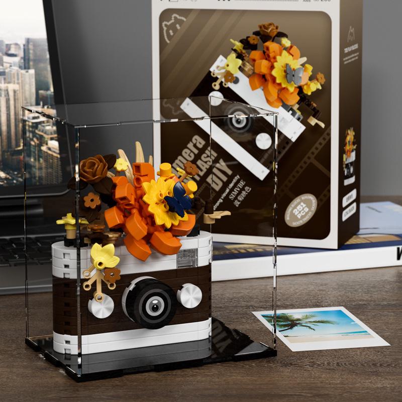 LEGO-Compatible SLR Camera Flower Building Blocks - Creative Educational Toy for Children and Trendy Decor Gift