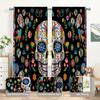 Day of The Dead Curtains for Living Room Mexican Fiesta Sugar Skull Flowers Rod Pocket Window Drapes for Bedroom and Home Decor