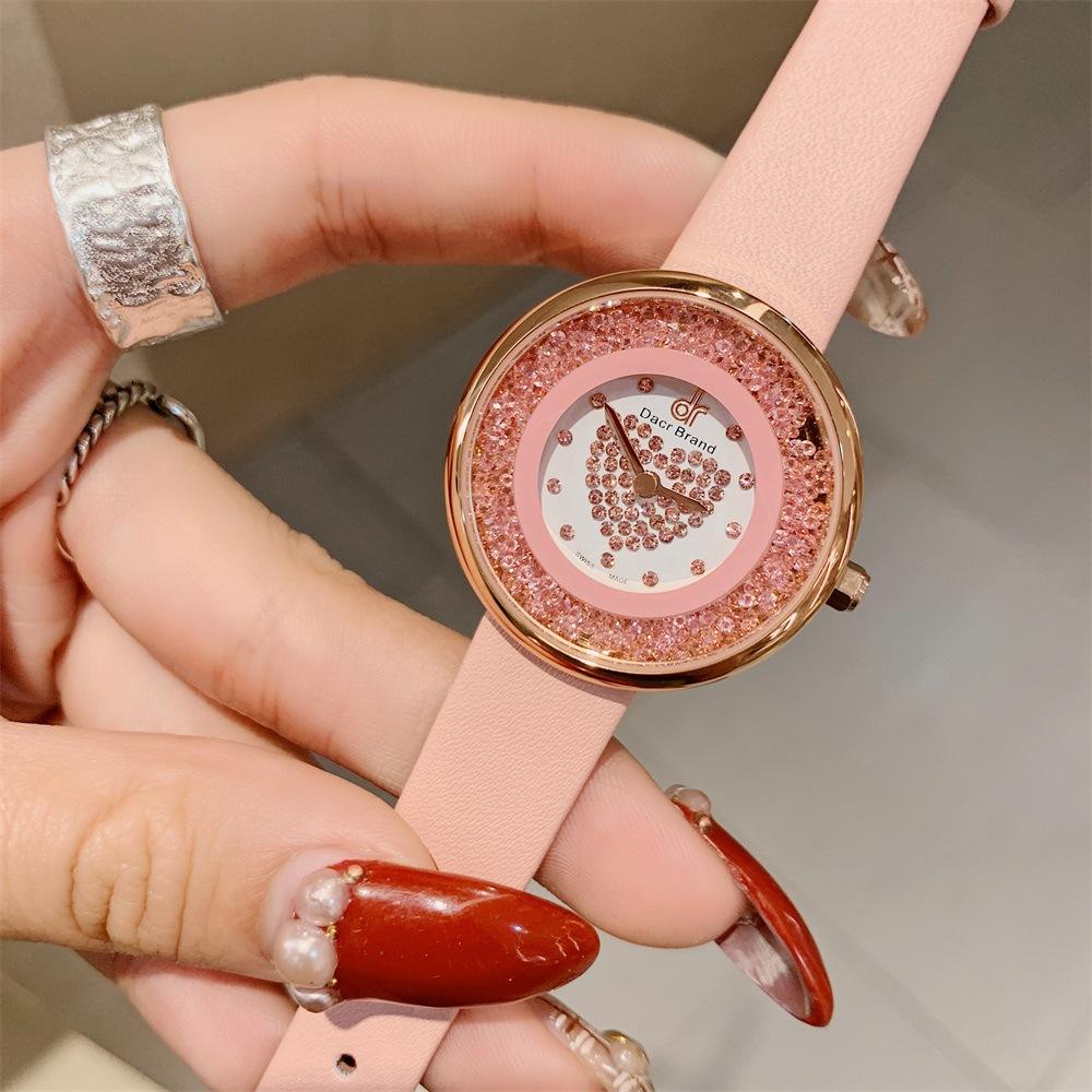 Neue Ins Damenuhr Mode Treibsand Damen Quarz Uhr Herzförmiger Diamant Wasserdichtes Armband Damenuhr
