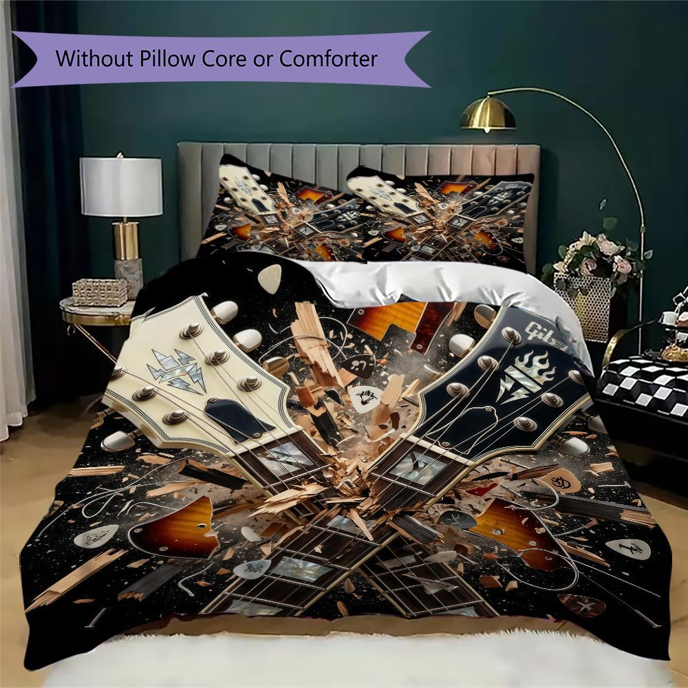 Modern Rock Guitar Pattern Bedding uilt Set uilt Cover Pillowcase Home Decoration Birthday Gift (1 * duvet cover + 2 * pillowcase without core)