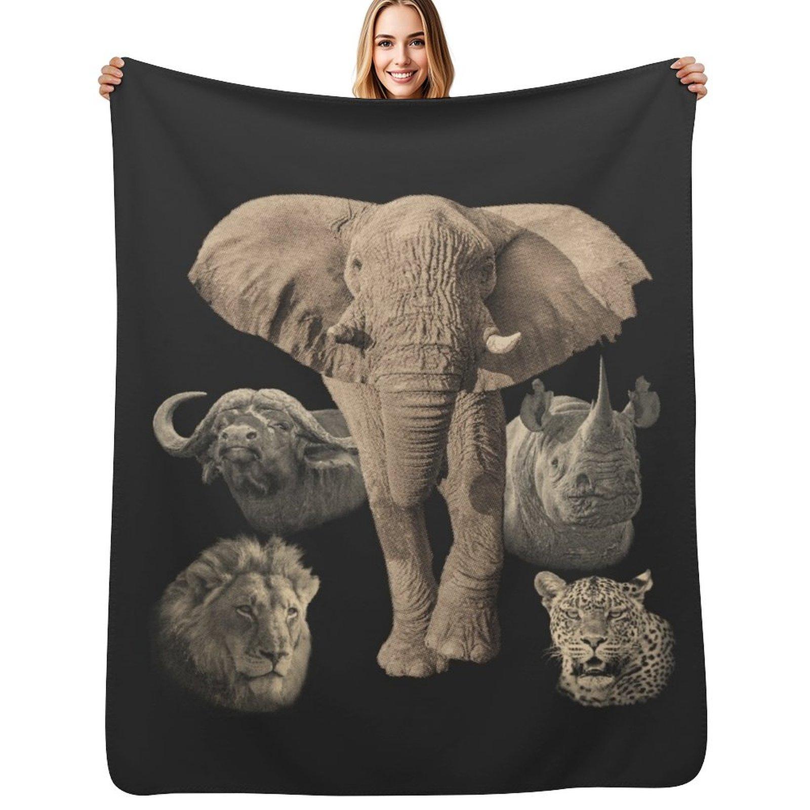 Big Five Africa Safari Throw Blanket Stylish Warm Blanket for Living Room Bedroom Size: 75*100cm, Weight: 230 GSM