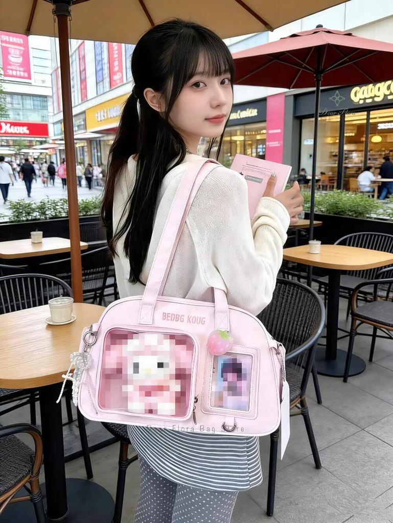 New Y2k Cute Polka Dot Ita Crossbody Bag Large Capacity Lolita Girl Transparent Tote Bag DIY Display Shoulder Bag Casual Handbag