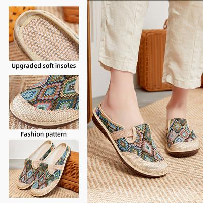 Old Beijing Cloth Shoes Women's Summer Ethnic Style Embroidered Shoes One Pedal Mother Shoes Women's Shoes Soft Soles Are Not Tired