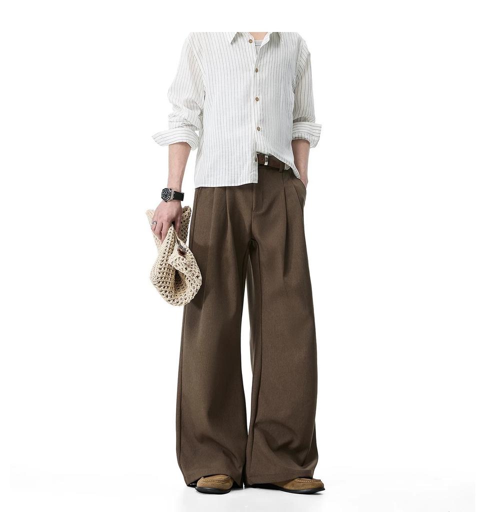 American street retro solid color drape trousers men's trendy brand loose wide-leg casual versatile old money style trousers