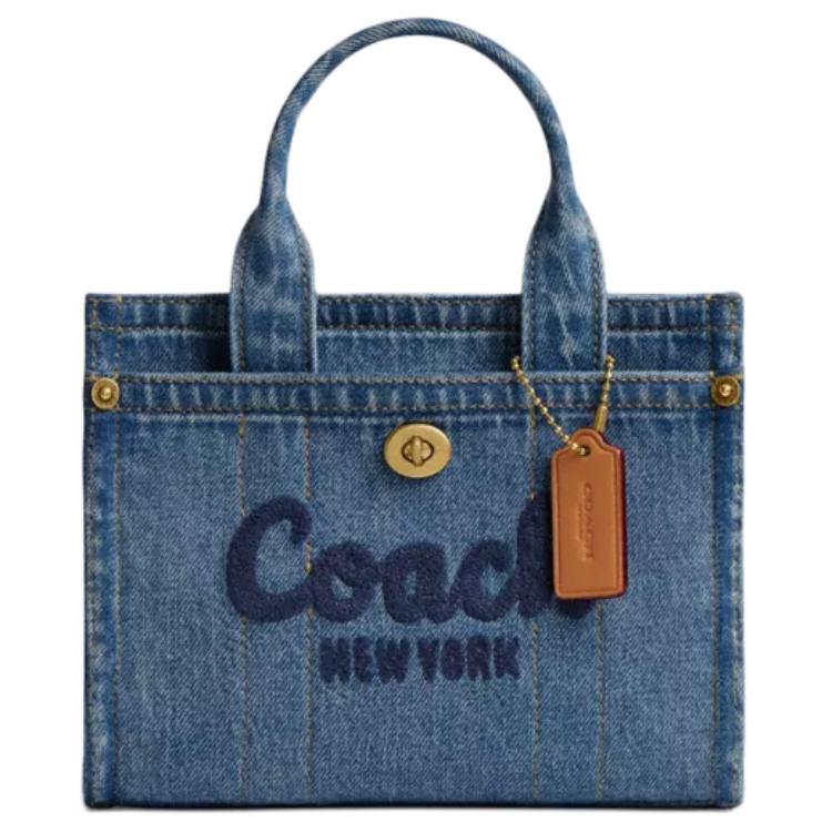 

Coach Cargo 20 Calligraphy Logo Embroidered Denim Tote Shopping Bag Crossbody Shoulder Handbag Small Women tote Indigo CZ100-B4IN Basic Set (Bag+Dust Bag)