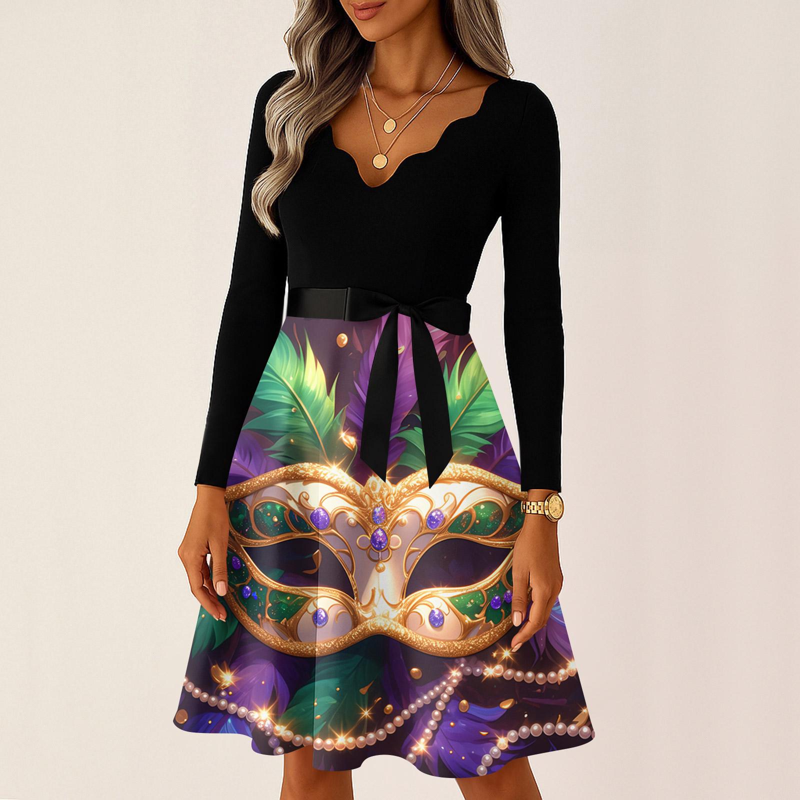 

Women s Casual Fashion V Neck Long Sleeve Printed Vintage Long Dress XXXL