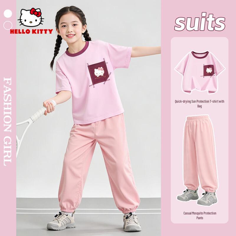 Hello Kitty Girls  Summer 2026 Sporty T-Shirt & Mosquito-Proof Pants Set 110