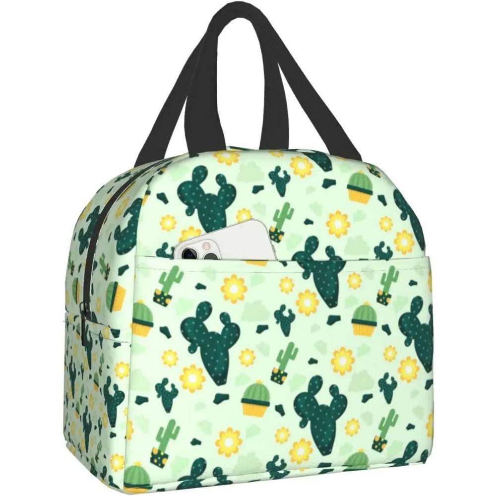 Plant Cactus Print Lunch Box Kawaii Small Insulation Cacti Lunch Bag Reusable Food Bag Lunch Containers Bags for Women Men
