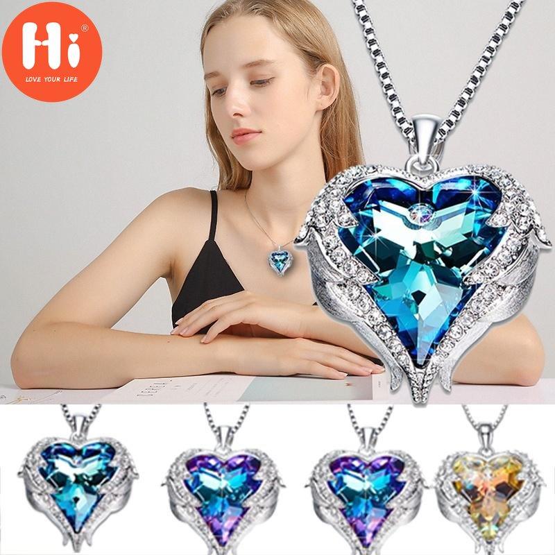 

Привет, новая мода для девочек, леди, очаровательные крылья, серебряная цепочка, ожерелье с синим кристаллом, ожерелье с подвеской