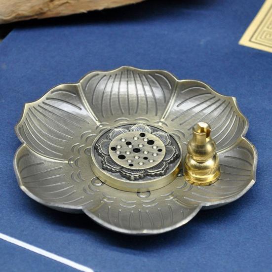 Realistic Incense Burner Alloy Lotus Portable Shape 9 Holes Incense Stick Holder