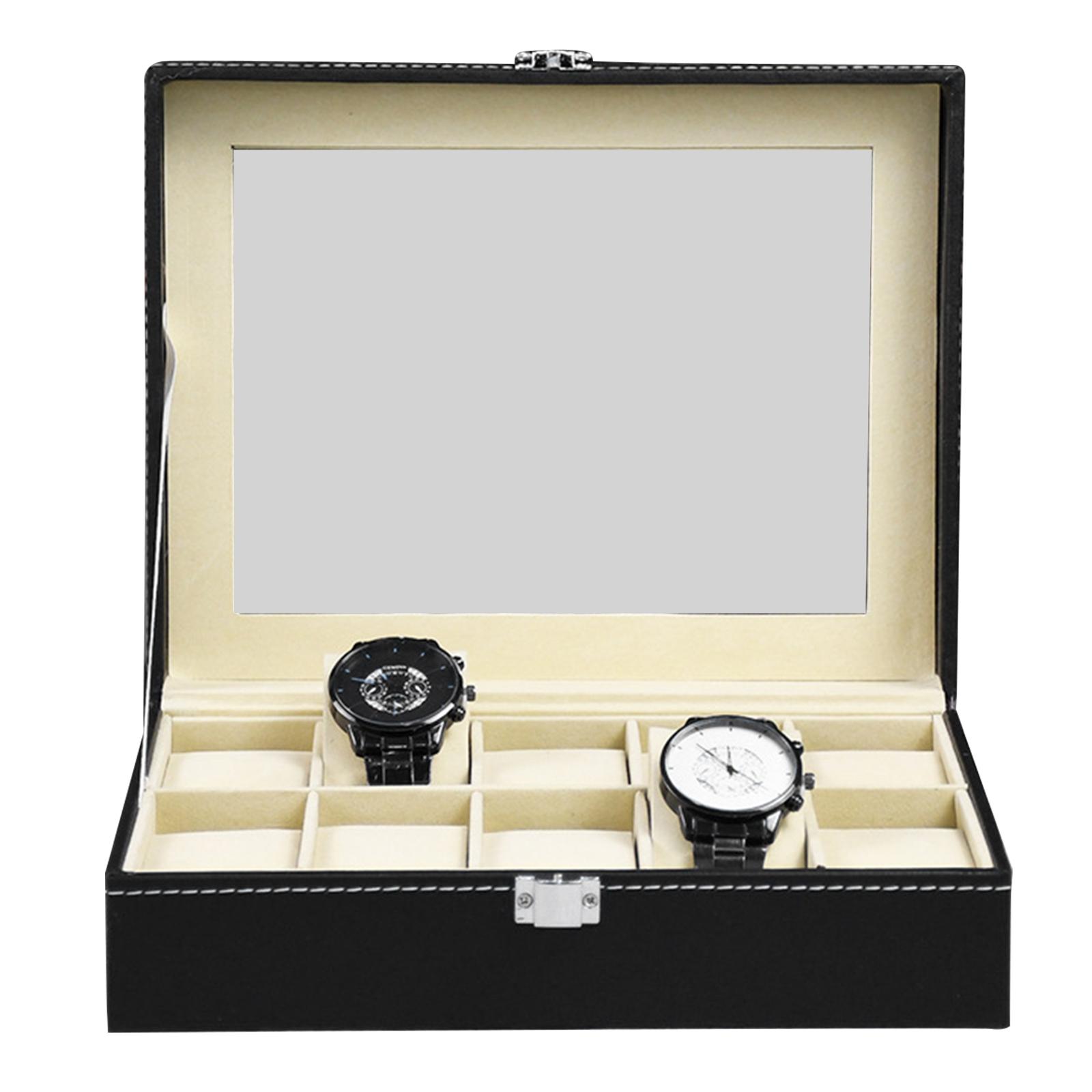

10/12 Slot Watch Holder Storage Case with Glass Top Jewelry Display Case Jewelry Gift Boxes Case for Birthdays Christmas