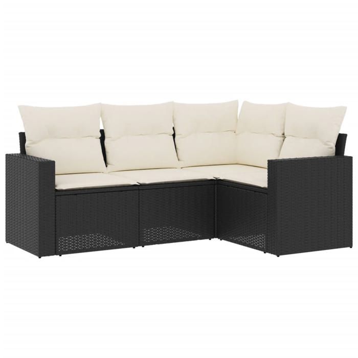 VidaXL Salon de Jardin avec Coussins 4 pcs, Canapés de Terrasse, Ensemble de Meubles de Patio, Mobilier d'Extérieur, Noir 3218896