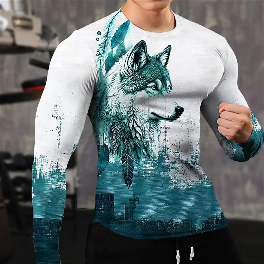 Jarní podzimní trička s kulatým výstřihem, dlouhým rukávem, zvířecí top Pánské sportovní oblečení velké velikosti Vintage tričko s 3D potiskem