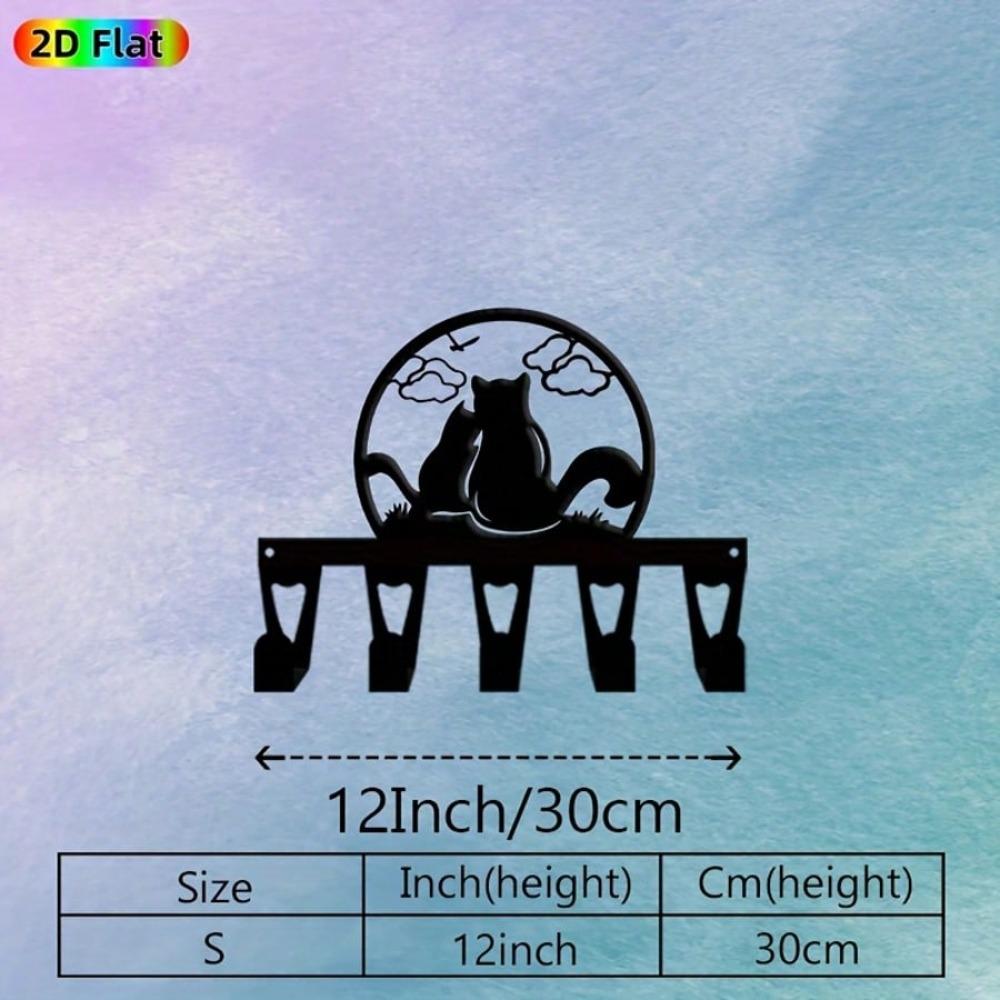 

Handmade Iron Wall Decor with 5 Hooks, Whimsical Cat Key Holder for Entryway Bedroom Living Room, Romantic Gift Couple Present 24x30