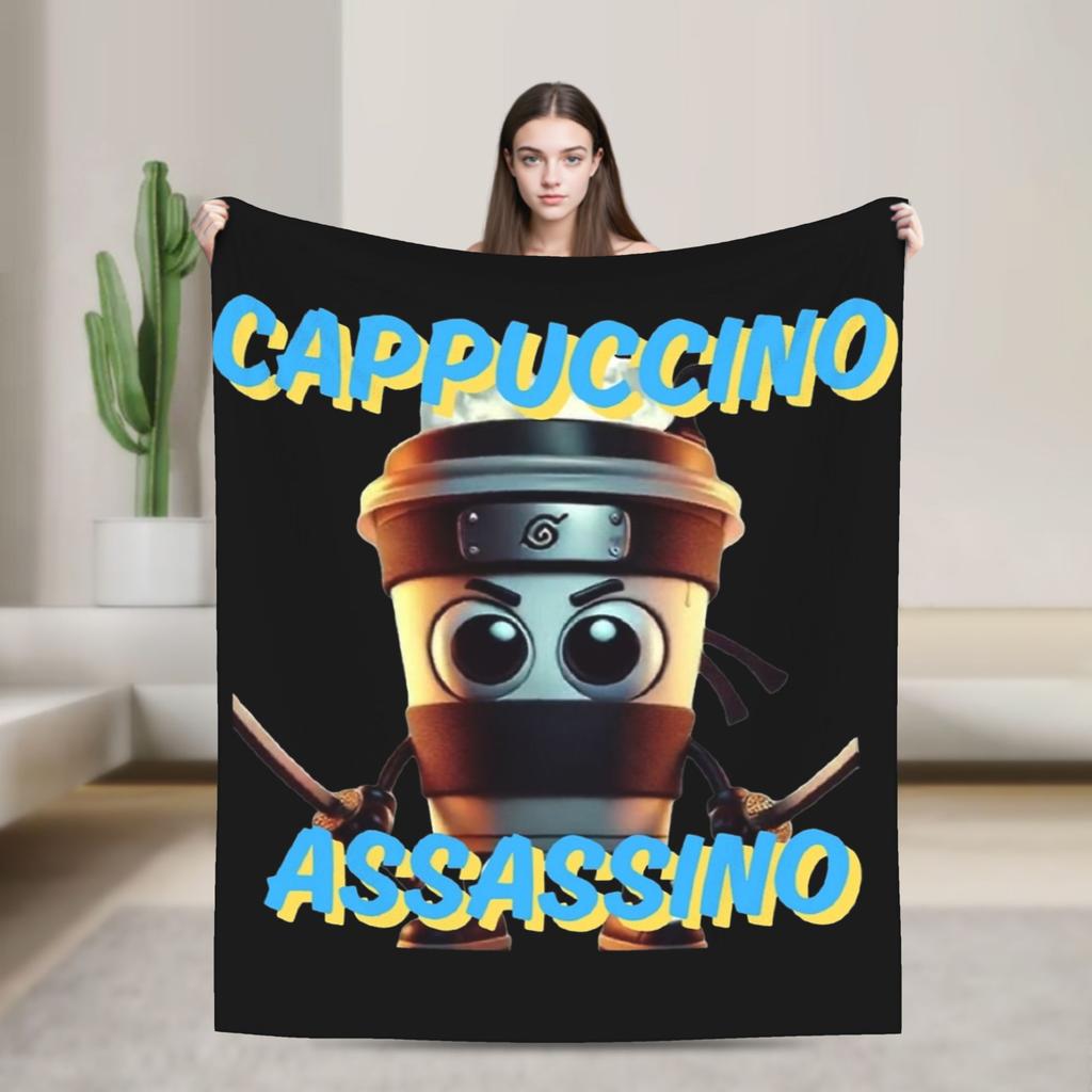 Italian Brainrot Animals Blanket Cappuccino Assassino Fleece Awesome Soft Throw Blankets for Home Winter