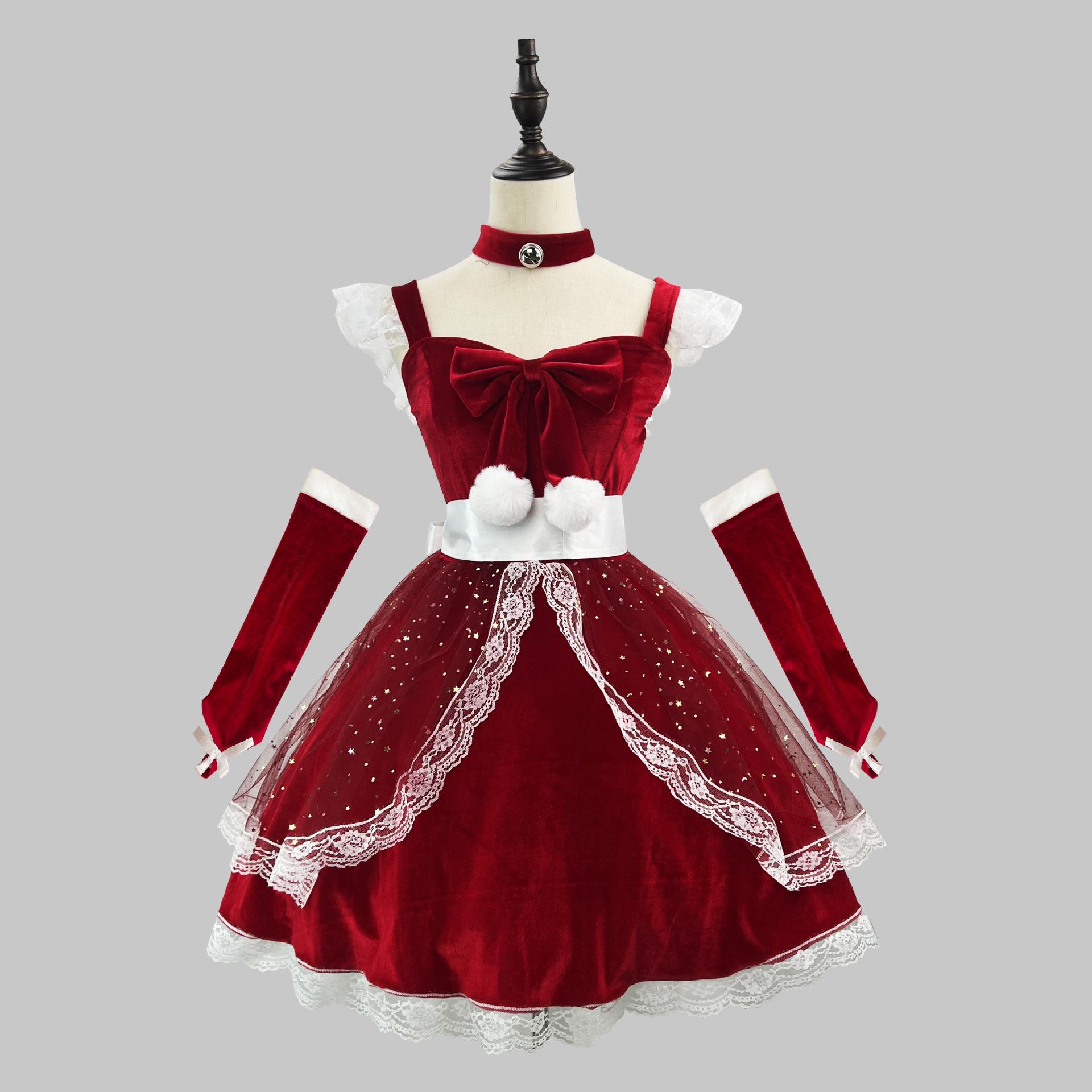 

Sparkly Wine Red Princess Christmas Dress for Influencer Performances M