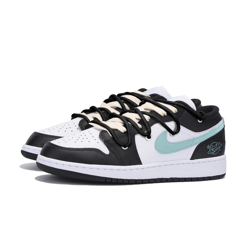Jordan Air Jordan 1 Abrasion Resistant Slip Resistant Low Top Vintage Basketball Shoes Men's Black White Blue 553558-131(Team85-)