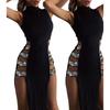 Women's Turtleneck Sleeveless Maxi Dress Bodycon High Waist Sexy Rhinestone Cutout Side Slit Club Dress