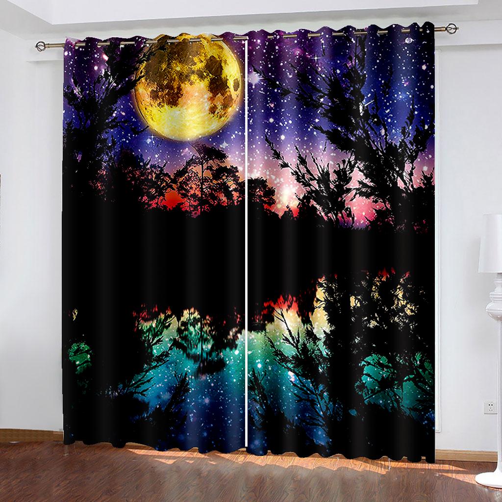 Ready-made Natural Senery Forest Sunset Thin Window Curtains For Kids Bedroom Living Room Bathroom Kicthen Door Hall Home2Pieces